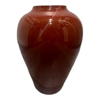 Vintage Postmodern 1980s Burnt Orange Ceramic Urn Sand Jar Shaped 16 Inch Floor Vase Art Deco For Sale