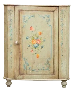 Antique Europe Provincial Floral Corner Cabinet