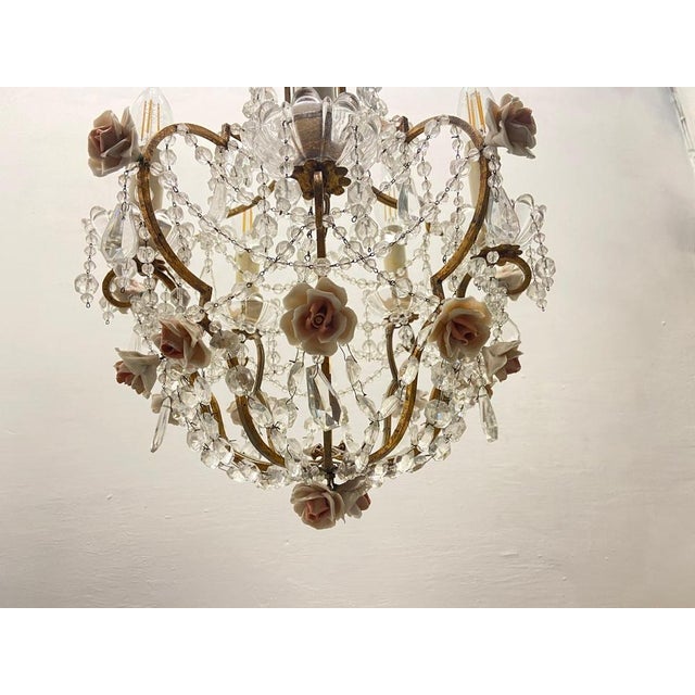 Vintage Crystal Ceramic Rose Chandelier, 1960s For Sale - Image 11 of 15