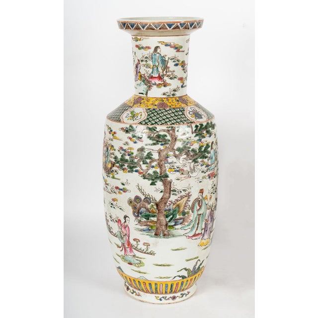 Traditional Pair of Chinese Famille Verte Vases, 1900's For Sale - Image 3 of 5