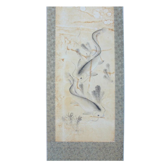 Paper Chinese Calligraphy Ink Fishes Drawing Scroll Paintings Wall Art - Set of 4 For Sale - Image 7 of 10