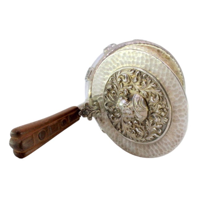 Silver Smudging Bowl with Busts of Roman Soldiers Hammered Lid, Reliefs Casing and Wooden Handle For Sale