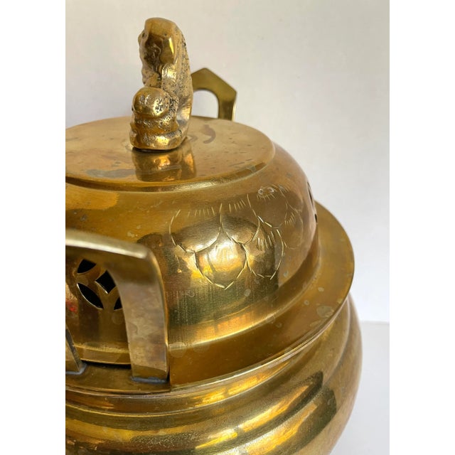 Vintage Asian Brass Incense Burner With Dragon Etchings For Sale - Image 12 of 13