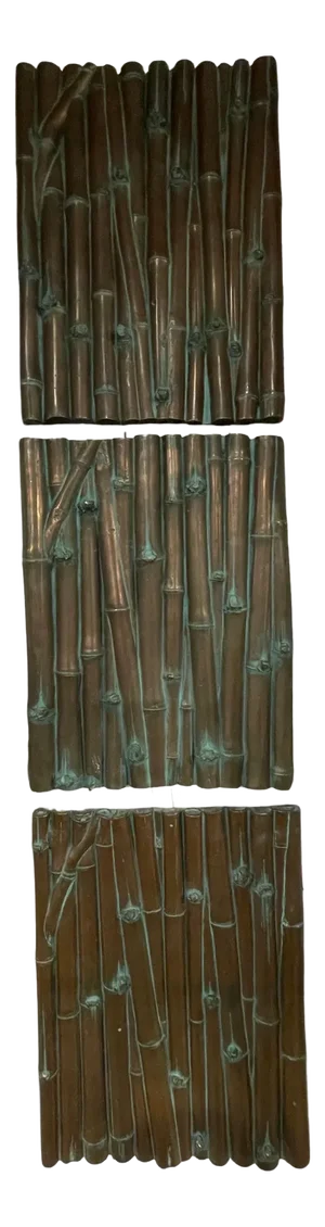 Three Bronze Clad Bamboo Relief Wall Panel Sculptures - Set of 3