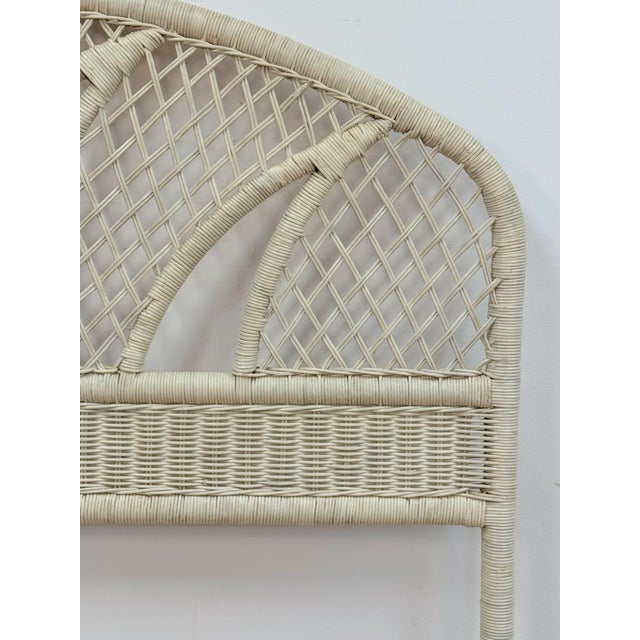 Vintage White Wicker Arched Queen Headboard Coastal Boho Hollywood Regency For Sale - Image 11 of 12