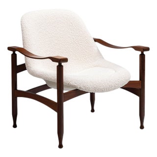 Tiki Lounge Chair in Teak and Bouclé Busnelli, 1960 For Sale