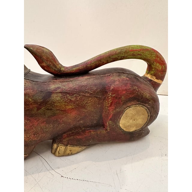 Hand-Carved Wooden Feline Sculpture With Metal Detailing For Sale - Image 9 of 12
