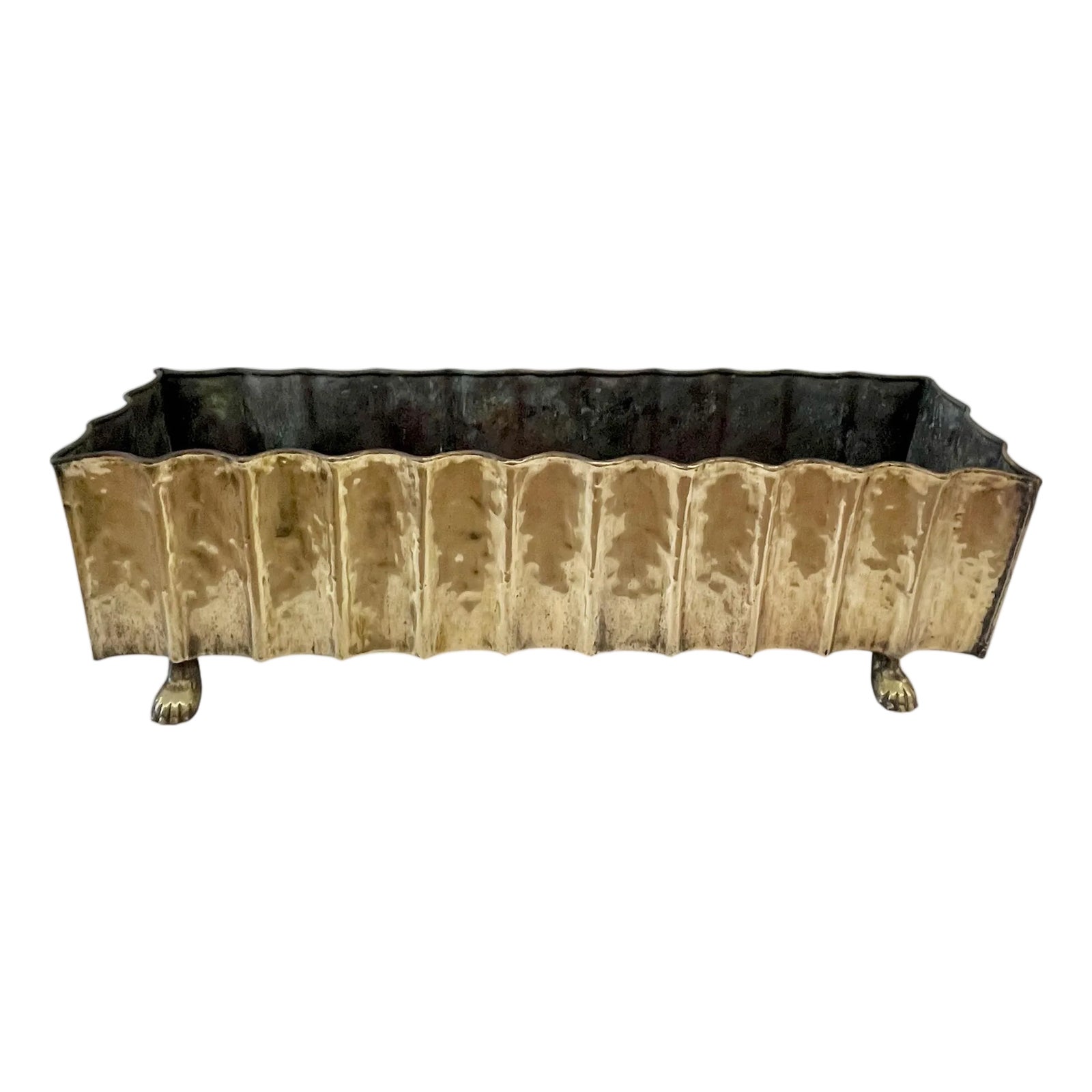 Vintage Mid Century Brutalist Italian Brass Planter Paw Feet