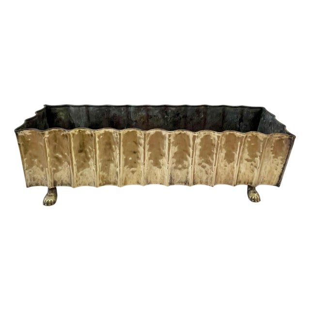 Vintage Mid Century Brutalist Italian Brass Planter Paw Feet For Sale