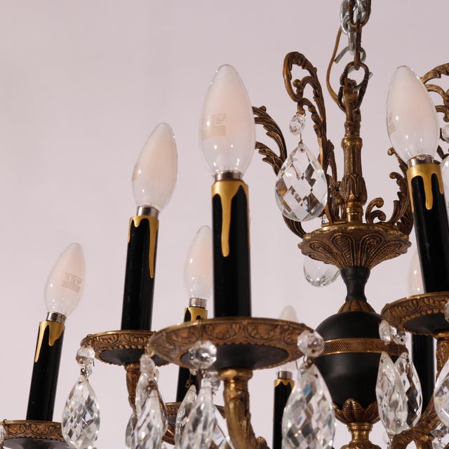 French Empire Ebonized & Gilt Metal Chandelier 1930 For Sale - Image 4 of 12