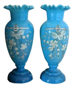 Painted Opaline Vases, 1900s, Set of 2