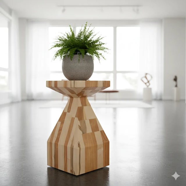 Copper Mosaic Pedestal Table, Solid Cherry and Maple Hard Wood, Artisan Crafted (Sn2523) For Sale - Image 8 of 14