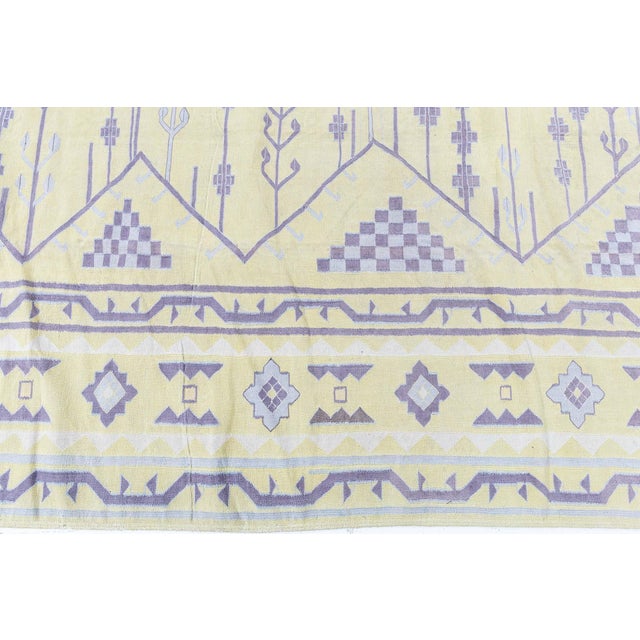 English Doris Leslie Blau Vintage Dhurrie Pale Sand With Lavender Flatweave Cotton Rug For Sale - Image 3 of 11