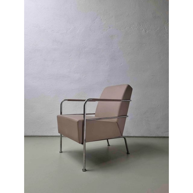 1990s Set of Nude Leather & Steel Cinema Easy Chairs by Gunilla Allard for Lammhults, 1990s For Sale - Image 5 of 14