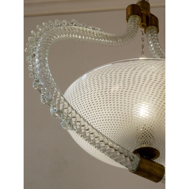 Vintage Italian Murano Glass Chandelier in Reticello Glass from Barovier & Toso, 1940s For Sale - Image 4 of 12