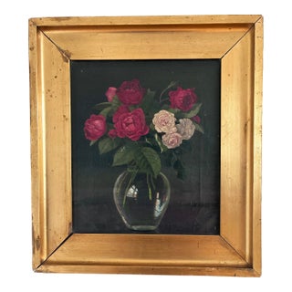 Vintage Original Floral Rose Still Life Oil Painting For Sale