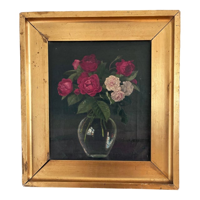 Vintage Original Floral Rose Still Life Oil Painting For Sale