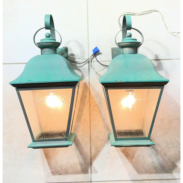 American Pair of Vintage Solid Brass Wall Lanterns - Timeless Elegance for Your Home For Sale - Image 3 of 18