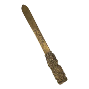 Early 20th Century Japanese Brass Page Turner Letter Opener With Samurai