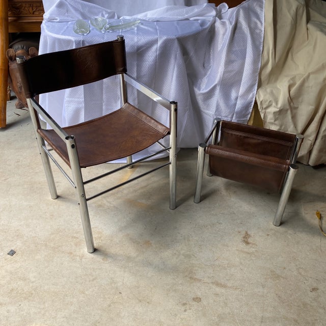 1970s Vintage Chrome Chair and Matching Chrome Magazine Rack For Sale In Atlanta - Image 6 of 6
