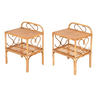French Riviera Nightstands in Bamboo and Rattan by Franco Albini, 1960s, Set of 2 For Sale