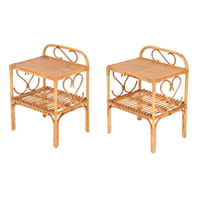 French Riviera Nightstands in Bamboo and Rattan by Franco Albini, 1960s, Set of 2 For Sale