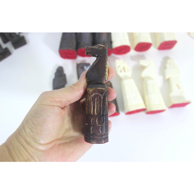 Full Set Vintage Carved Camel Bone Chess Pieces Egyptian For Sale - Image 13 of 17
