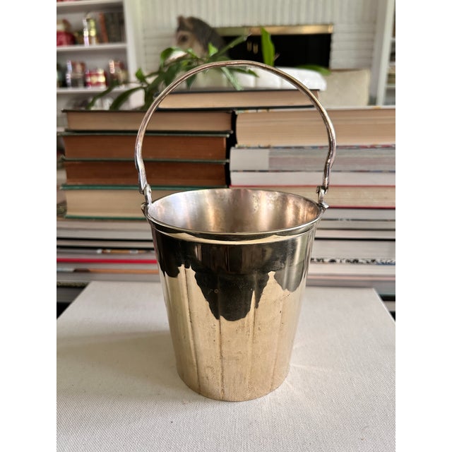 Vintage Silverplate Brass Petite Ice Bucket With Swing Handle For Sale - Image 9 of 12