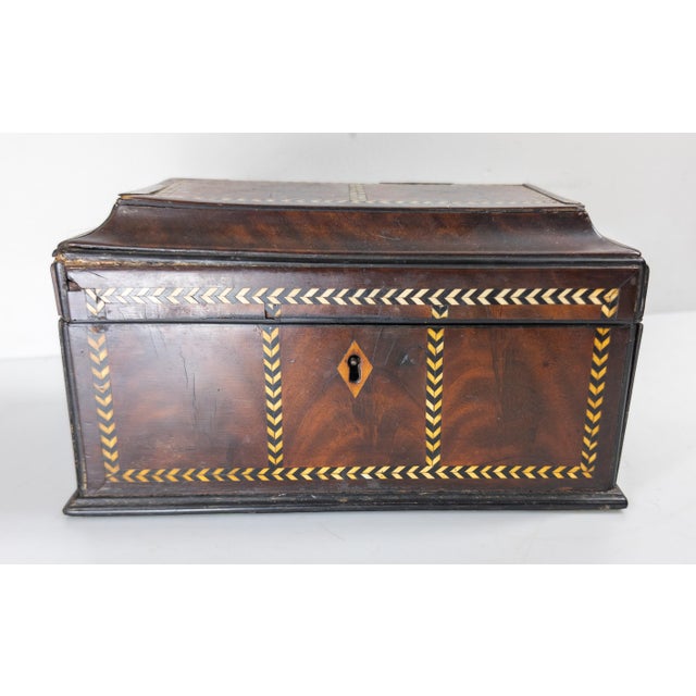 English 19th Century English Regency Sarcophagus Form Tea Caddy Box With Inlay For Sale - Image 3 of 14