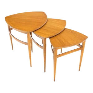 Set of 3 Mid-Century Modern Three Rounded Triangle Shape Nesting Stacking Tables