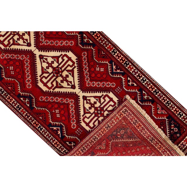 Tribal Vintage Persian Shiraz Handmade Red Tribal Wool Runner For Sale - Image 3 of 8