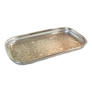 Vintage Silver-Plate Footed Gallery Tray For Sale