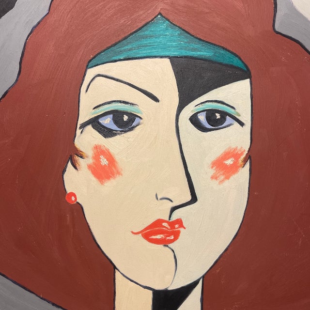 A striking large-scale modern figurative portrait painting by M. Bierman, signed and dated 1999. The composition features...