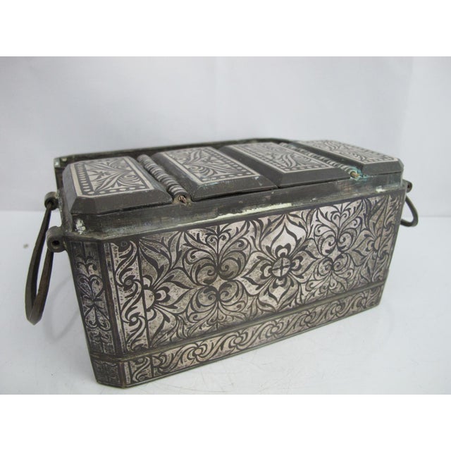 Large Mindanao Maranao Philippines Silver Inlaid Brass Okir Betel Nut Lotoan Box For Sale - Image 9 of 13