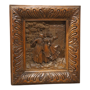 “Les Bretonnes” Carved Oak Relief Panel From Morlaix Brittany, France, C. 1890