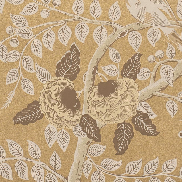 American SAMPLE - Schumacher Tole Bird Wallpaper In Gold For Sale - Image 3 of 5