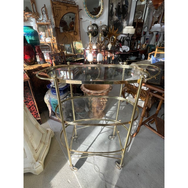 Century Italian Brass 3 Tier Bar Cart, With Glass Shelves, 1970s For Sale - Image 14 of 16