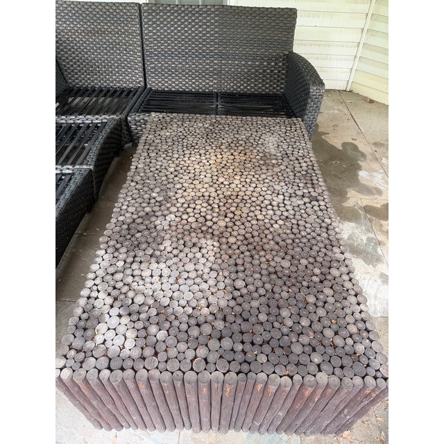 2010s Rustic Log Mosaic Coffee Table – Solid Peeled-Log Construction, 5’ X 3’ For Sale - Image 5 of 5