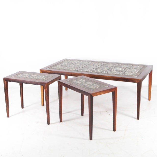 Brown Coffee Tables in Rosewood and Ceramic, 1970s, Set of 3 For Sale - Image 8 of 18