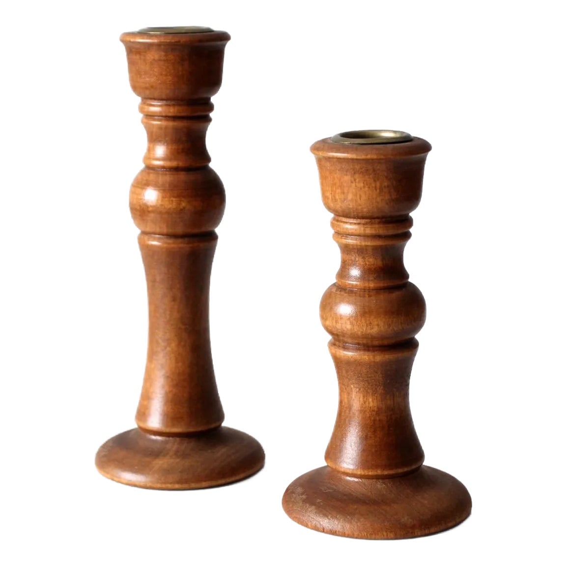 Vintage Turned Wood Candlestick Holders Pair | Chairish