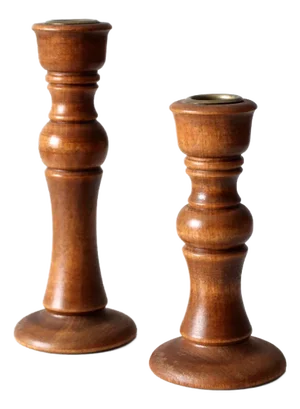 Vintage Turned Wood Candlestick Holders Pair