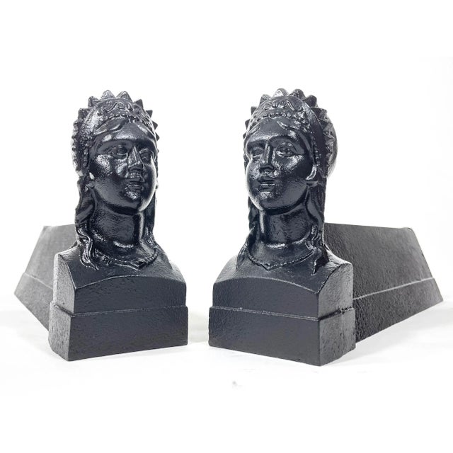 Early 20th Century French Andirons / Chenets / Fire Dogs Shaped as Bust of Princess For Sale - Image 4 of 7