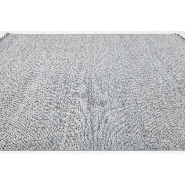 Blue Modern Moroccan Tribal Abstract Wool Area Rug – Soft Blue & Slate Grey 10x14 For Sale - Image 8 of 10