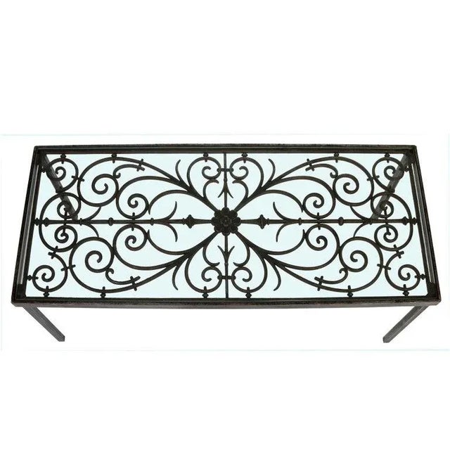 French Provincial An Iron Cocktail Table With Glass Top For Sale - Image 3 of 5