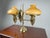 American Antique Bradley and Hubbard Brass Double-Arm Student Lamp With Carmel Shades For Sale - Image 3 of 12