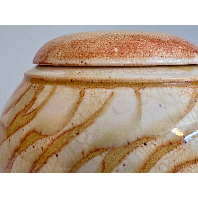 Studio Ceramic Lidded Box with Shino-Inspired Flowing Glaze in Honey, Cream and Iron Red, Germany, 1970s For Sale - Image 4 of 16