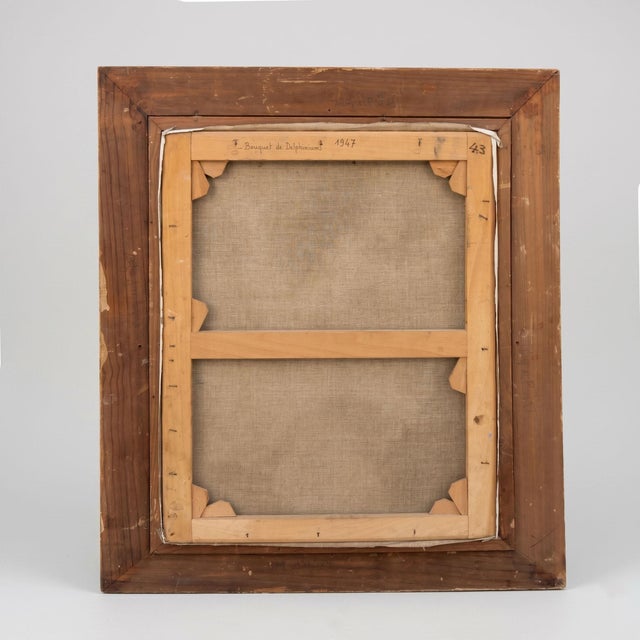 R. Aubry, Bouquet of Delphiniums and Campanulas, 1947, Oil on Canvas, Framed For Sale - Image 14 of 18