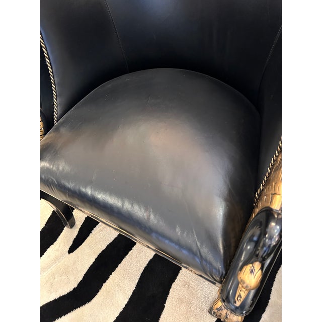 Traditional Empire Black Leather & Gilded Club Chairs -A Pair For Sale - Image 3 of 12