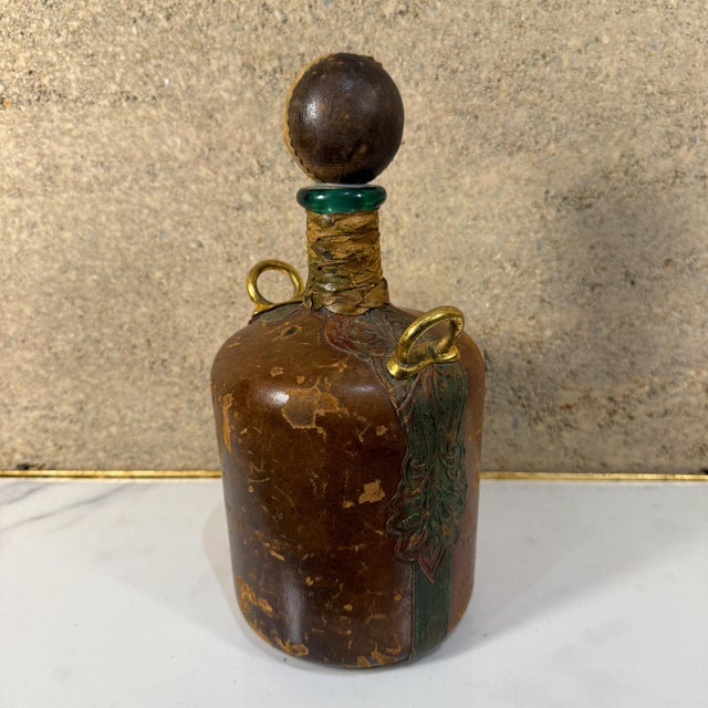 Leather Wrapped Bottle Decanter Hollywood Regency Italy For Sale - Image 12 of 13