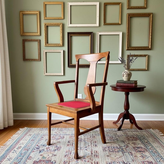 Well-proportioned antique armchair crafted in quarter-sawn oak, showcasing the distinctive “tiger oak” ray fleck prized in...